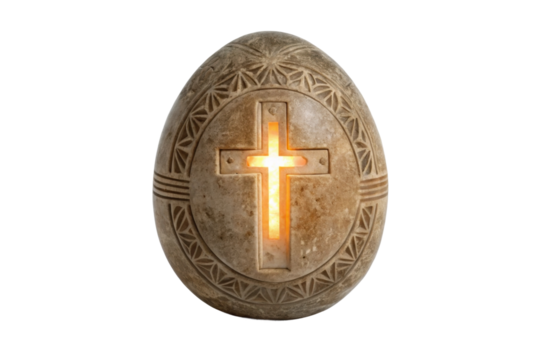 Decorative Easter egg featuring carved cross design with soft illumination for spring celebration