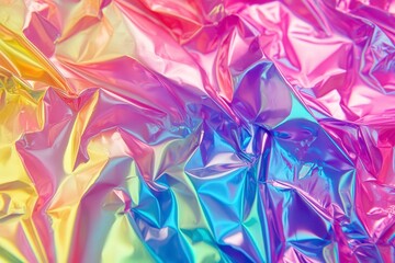 Fototapeta premium Abstract Rainbow Holographic Foil Background with Crumpled Texture