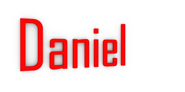 The name "Daniel" in bold red text on a white background.