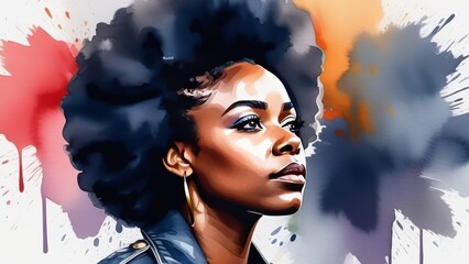 A woman with a black afro is wearing a gold earring