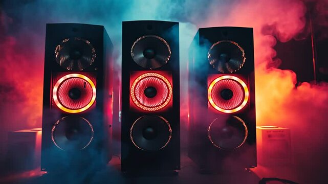 Loudspeakers in Smoky Nightclub Setting