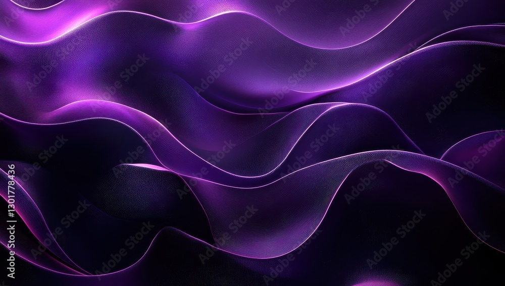 Poster abstract wavy background in shades of purple and black with soft light and fluid motion ideal for mo