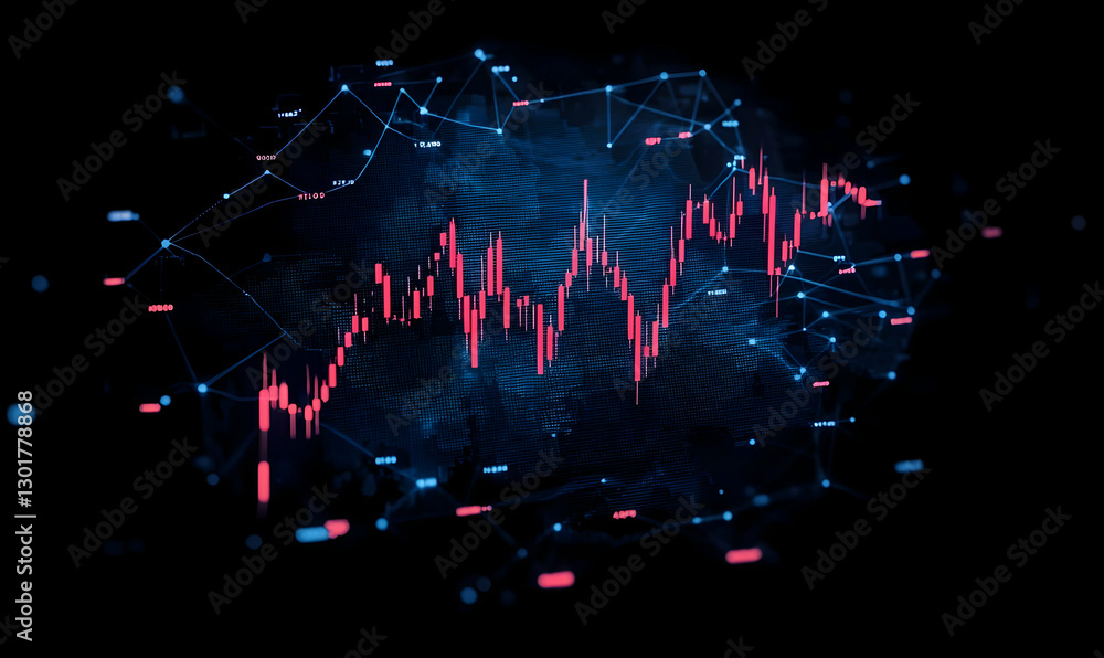 Poster abstract digital graph with colorful data visualization trends