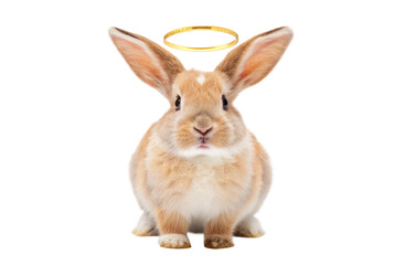 Fototapeta premium Cute bunny with a golden halo symbolizing innocence and purity, perfect for Easter celebrations or animal-themed decor