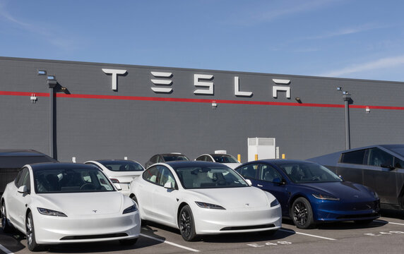 Tesla EV electric vehicle Service Center. Tesla models include the Cybertruck, Model 3, Model Y, Model X and Model S.