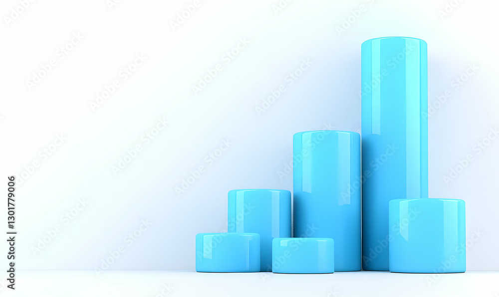 Poster blue bar graph displaying growth and progress on clean background