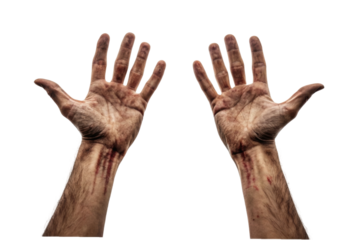 Hands stained with dirt and showing signs of hard work after labor in agriculture or construction activities