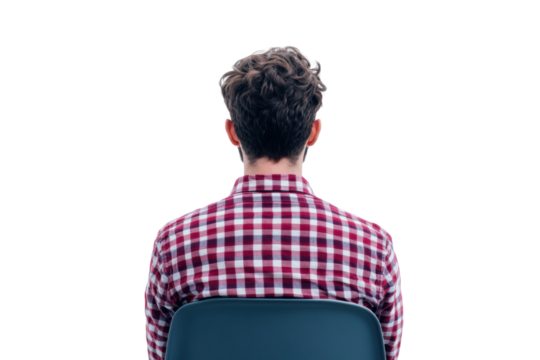 Man sitting on a chair with curly hair, cut out