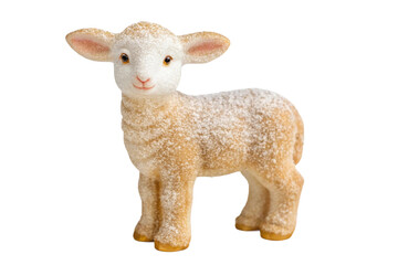 Fototapeta premium Adorable lamb figurine covered in soft snow for winter decor and holiday celebration