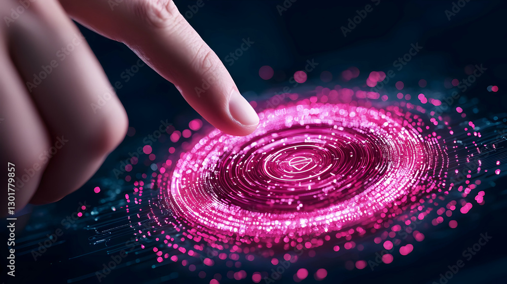 Poster digital interaction with vibrant circular data visualization concept
