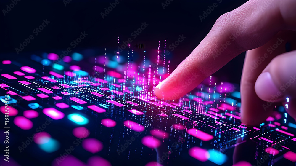 Poster futuristic touch interaction with abstract digital interface elements