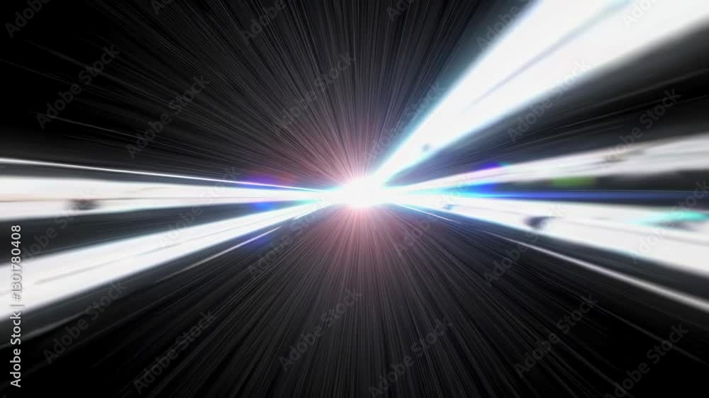 Poster light beams radiating from a central point in space, science and futurism concept