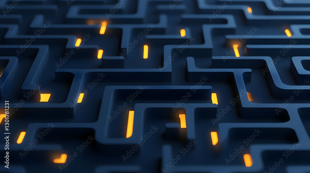 Aufkleber abstract maze design with glowing lines for creative concepts
