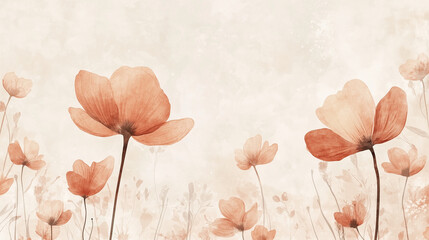 Rustic Watercolor Poppies in Warm Earthy Tones, Vintage Floral Art