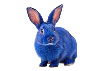Obraz premium Unique blue rabbit sitting calmly, showcasing vibrant fur color and large ears for creative projects or animal-themed designs