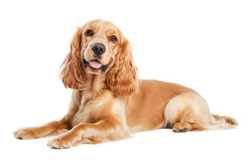 Calm golden cocker spaniel lying down, cut out