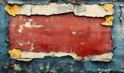 Distressed painted wall with peeling layers revealing vibrant colors and texture