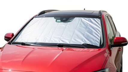 Silver Car Sunshade on Red Vehicle Windshield