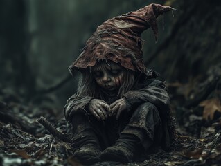 Fototapeta premium Strange, scary, frightening, garden gnomes living their own lives. Regulars of nightmares, concept.