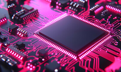 Vibrant Electronic Circuit Board with Neon Pink Highlights