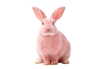 Fototapeta premium Cute pink rabbit sitting upright in a playful pose perfect for spring celebrations and children's events