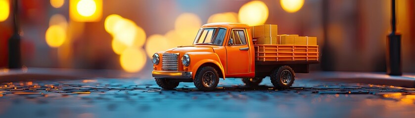 Orange truck with cargo at night