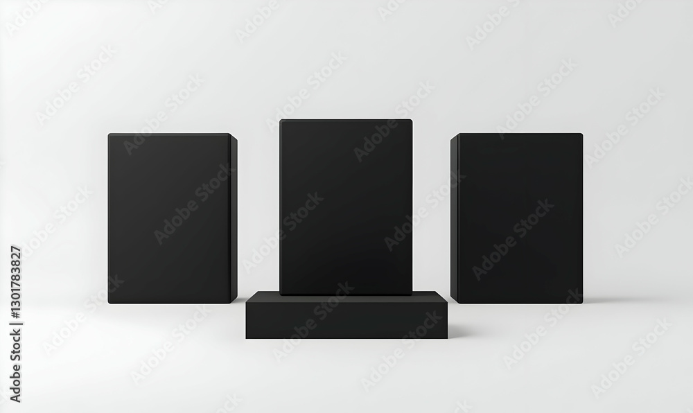 Aufkleber minimalistic black display showcasing geometric shapes in studio setting