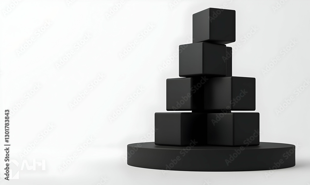Aufkleber minimalist design with black cubes stacked on circular base in studio
