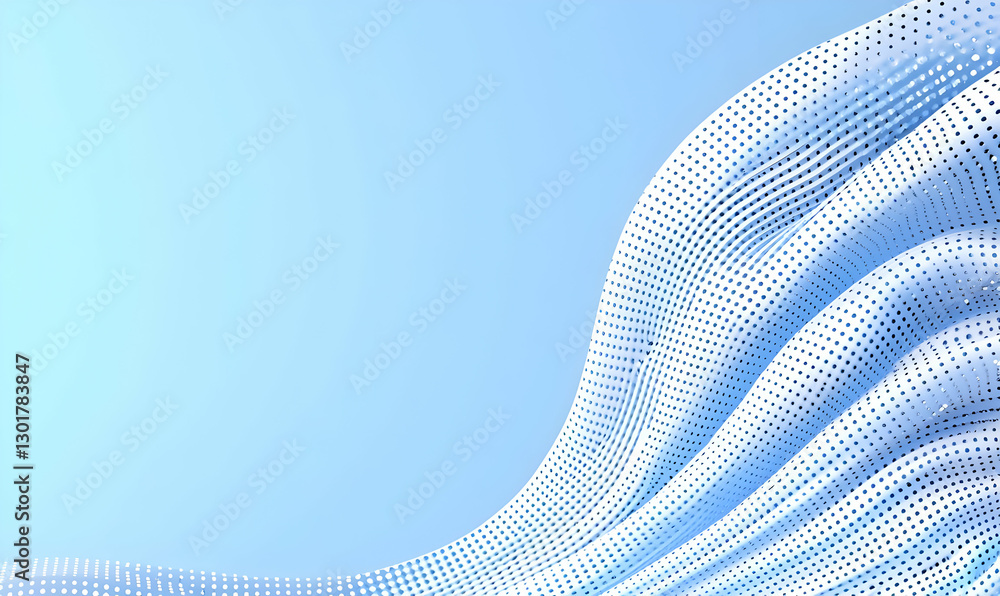 Poster abstract flowing wave pattern with dots on light blue background