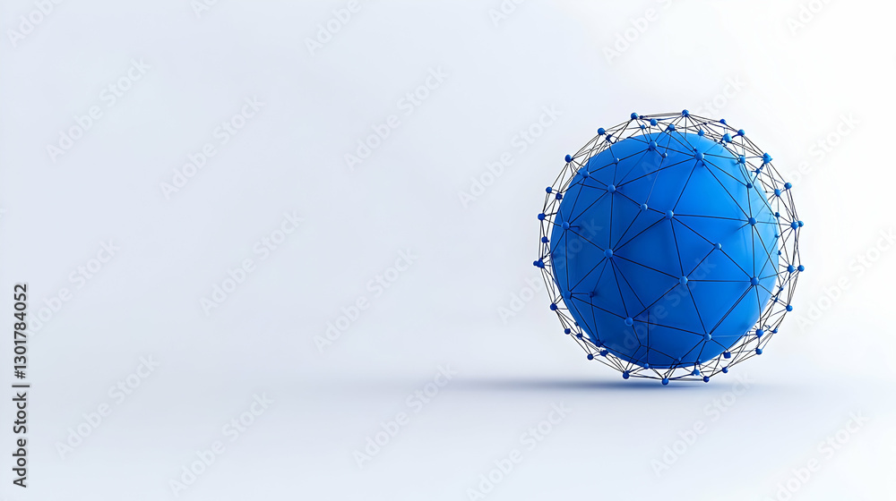 Poster abstract blue sphere with geometric network lines in light background