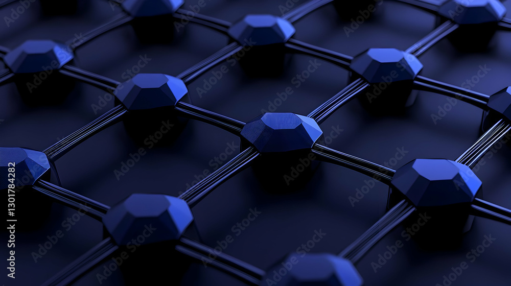 Poster geometric patterns of blue hexagonal nodes in 3d composition