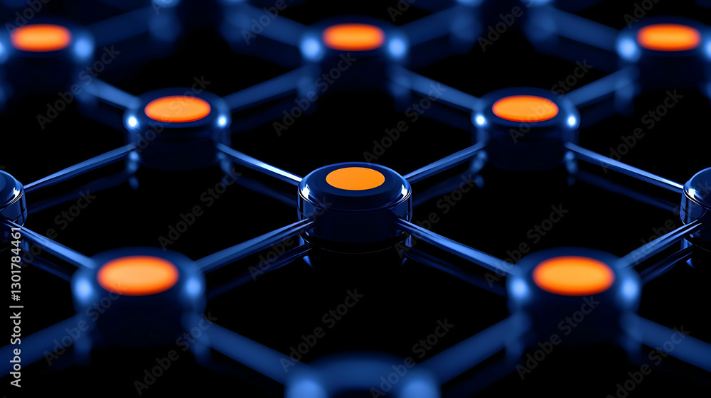 Poster abstract close-up of a network of nodes with bright orange highlights
