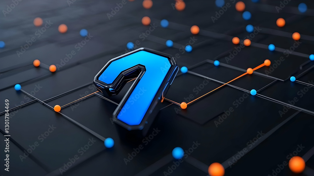 Aufkleber modern blue number seven on a networked background with nodes