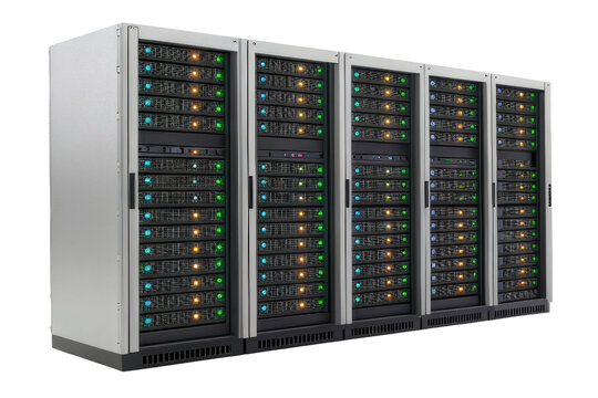 Modern data server racks providing high capacity storage and processing power for cloud computing solutions - Powered by Adobe