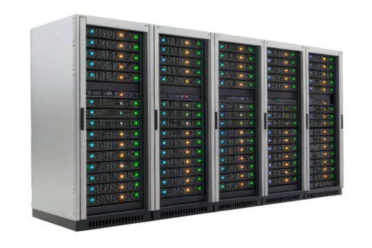 Modern data server racks providing high capacity storage and processing power for cloud computing solutions