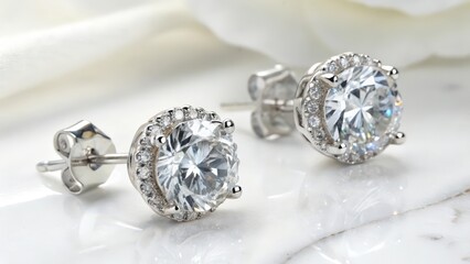 Diamond Earrings on Marble Surface