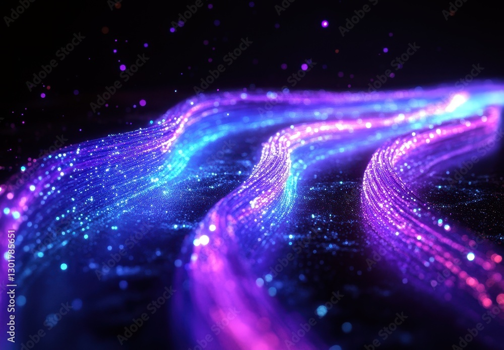 Poster colorful abstract light trails with sparkling particles creating a dynamic and vibrant energy wave i