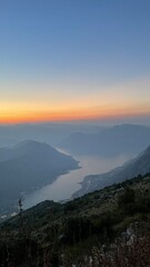 Obraz premium view from above of the Bay of Kotor at sunset