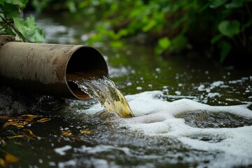 Environmental pollution  heavy contamination in river from pipe discharge and debris accumulation