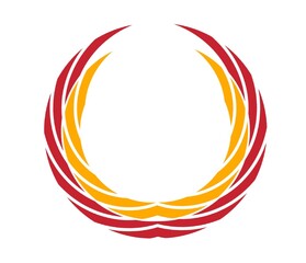 Obraz premium Abstract Modern Laurel Wreath in Red and Gold with Dynamic Curved Elements