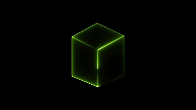 Digital Cyber Cube Hologram. box concept symbol or logo element on dark background.