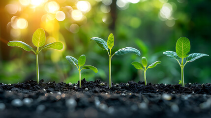 Growing seedlings in rich soil under soft sunlight, showcasing nature's renewal and growth