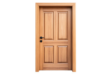 Wooden interior door with four panels and knob, cut out