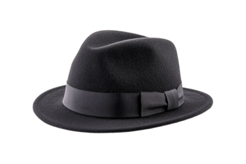 Classic black fedora hat with a satin band, cut out