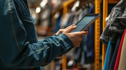 Focused analysis of inventory data by logistics coordinator in professional warehouse setting