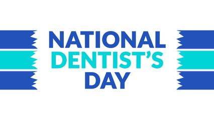 National Dentists Day text with side lines on a White background. Which is observed every year in March to celebrate and wish National Dentists Day