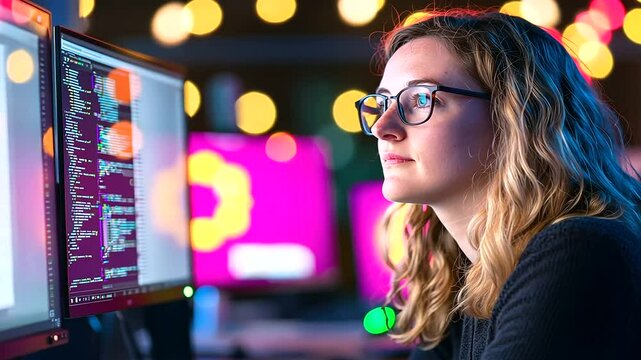 A skilled IT programmer working on cutting-edge code in a high-tech data center.