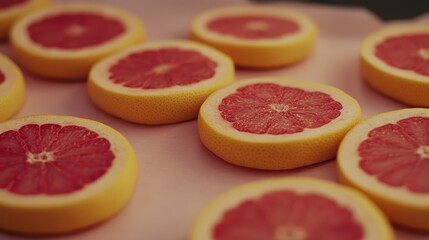 Pink background, sliced grapefruit, food styling, studio shot, healthy eating