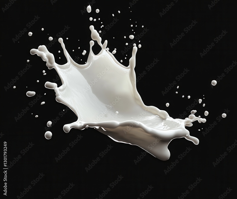 Poster dynamic splash of fresh milk captured in mid-air against a dark background highlighting texture and 