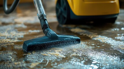 Cleaning Wet Carpet with Powerful Vacuum Cleaner